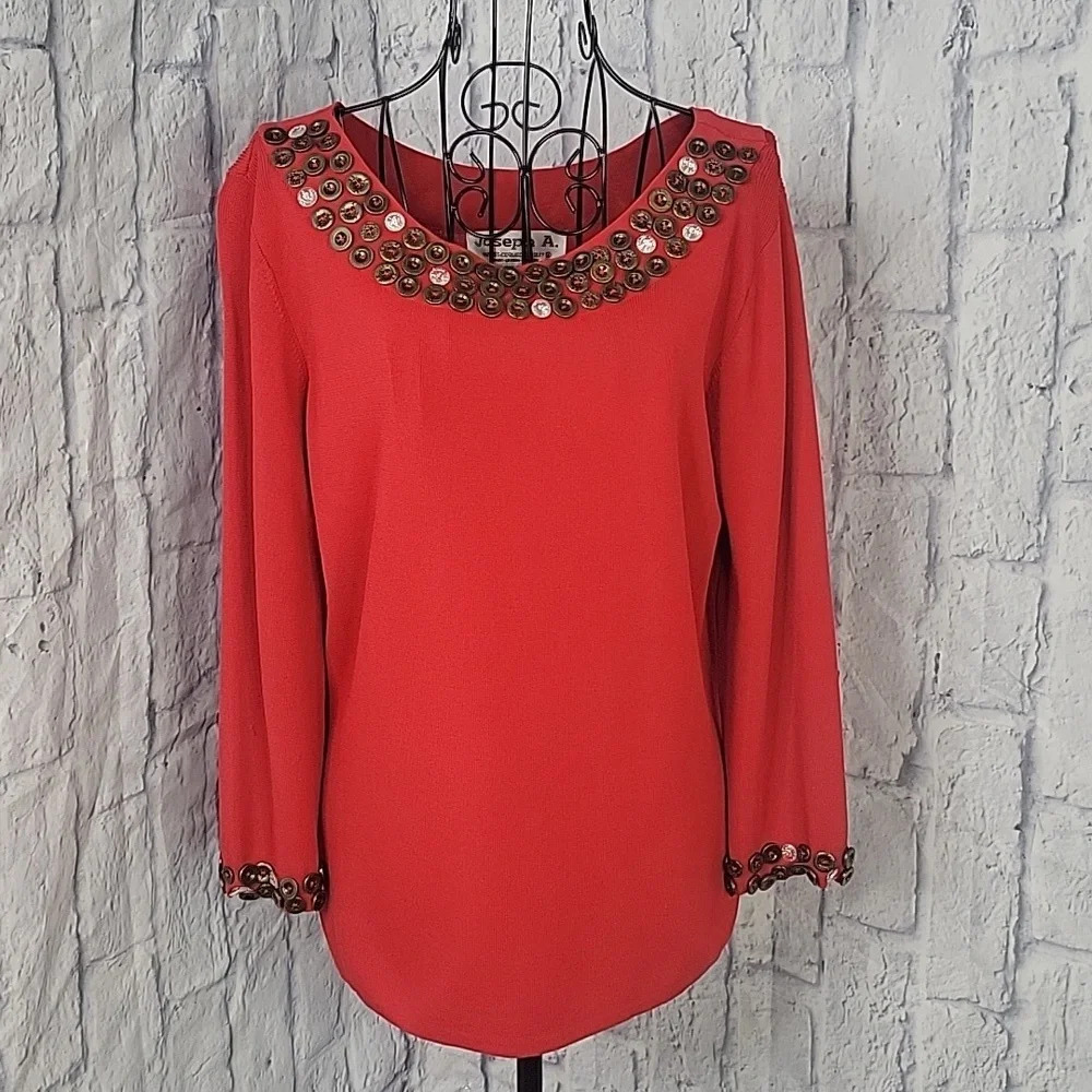×JOSEPH A Bedazzled Buttons Red Sweater XL‎